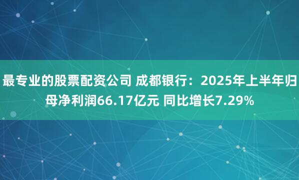 最专业的股票配资公司 成都银行：2025年上半年归母净利润66.17亿元 同比增长7.29%